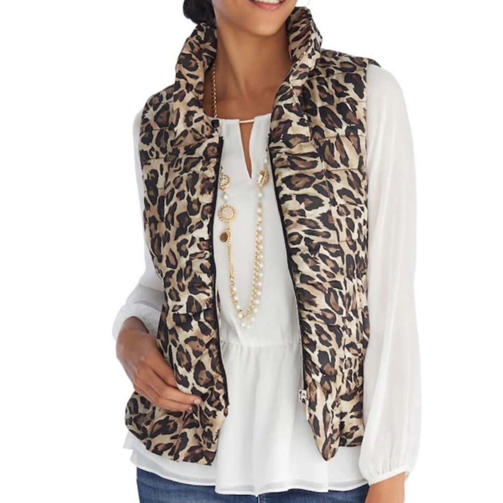 WHBM Leopard Print Packable Puffy Vest NWOT
